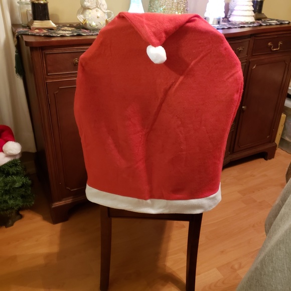 Set of 8 Christmas Santa Hat Dining Room Chair Covers - Picture 2 of 5